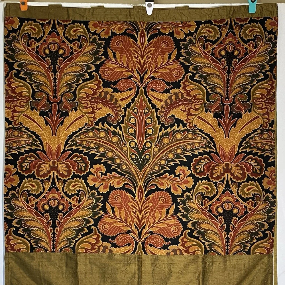 India's Heritage Curtain Set Green Multi Brocade Silk Tab 41x118‎ Room Darkening